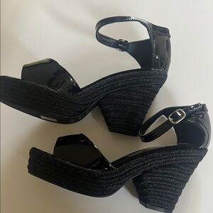 Castaner Ava Black Espadrille Wedge Sandals size 38 patent leather new in box